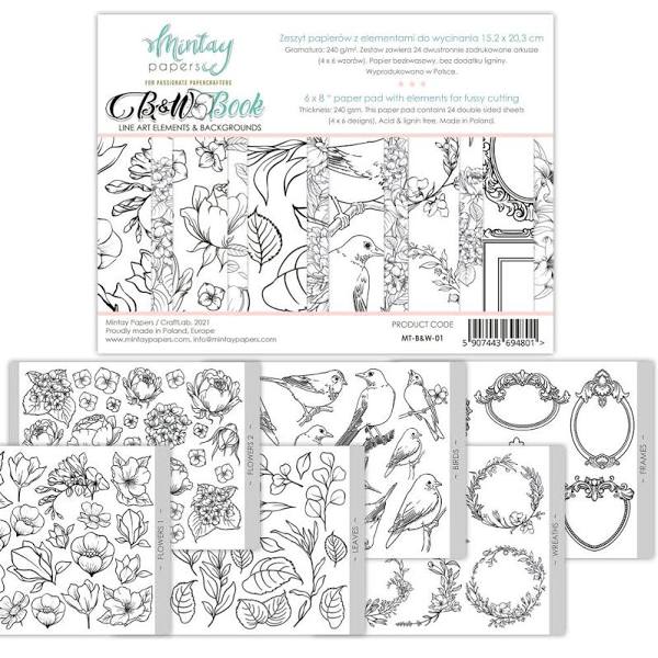 Mintay Papers 6x8 Fussy Cut Add-on Book BLACK & WHITE